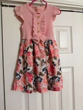Girls Pink Floral Ruffle Dress